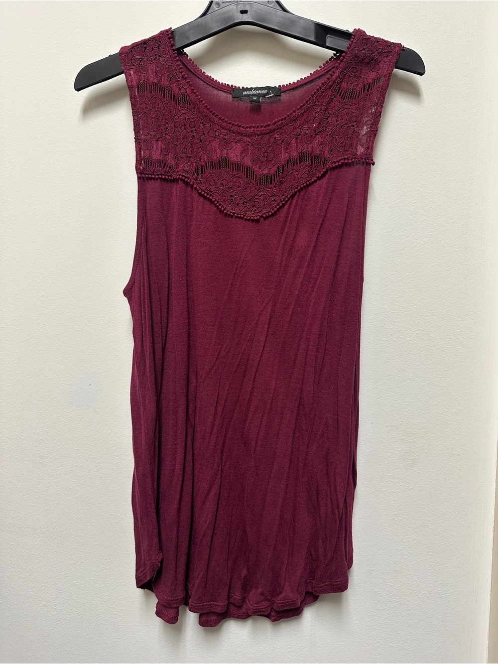 Ambiance Lace Yoke Sleeveless Tank Top - Wine